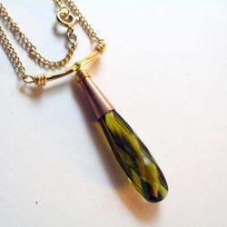 olive crystal necklace on goldfilled chain