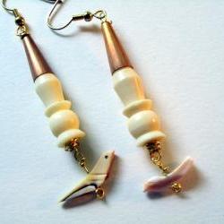 carved bird dangle earrings, native american design