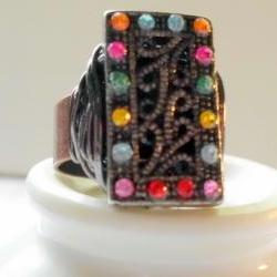 maracasite and rhinestone ring on adjustable band