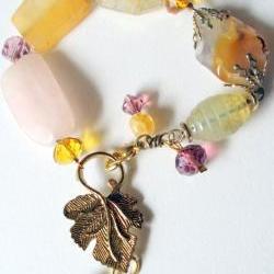 leaf bracelet with pink quartz 